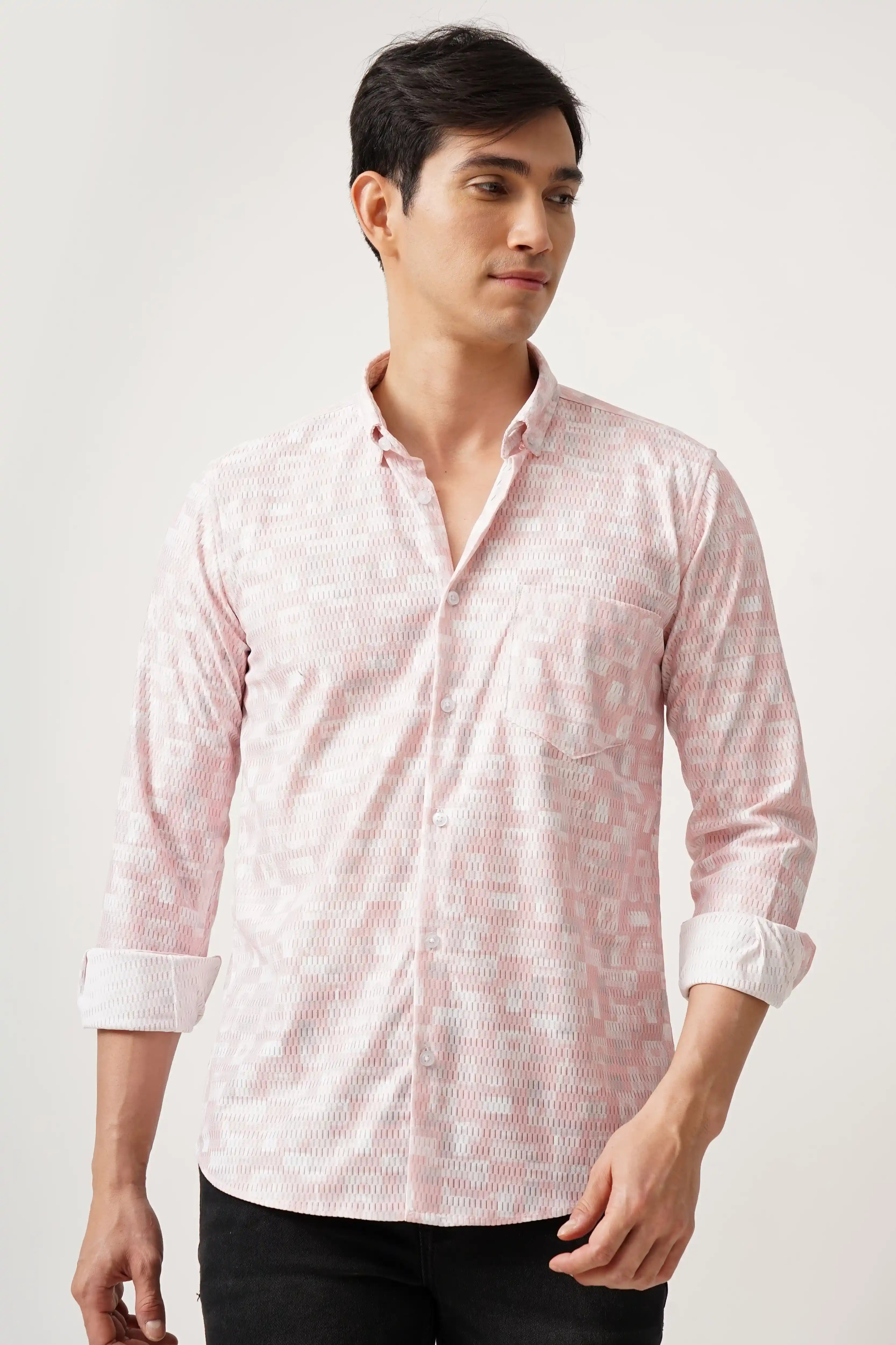 LINOPRINT PRINTED SHIRT with subtle light pattern, premium cotton-viscose blend for comfort and style.
