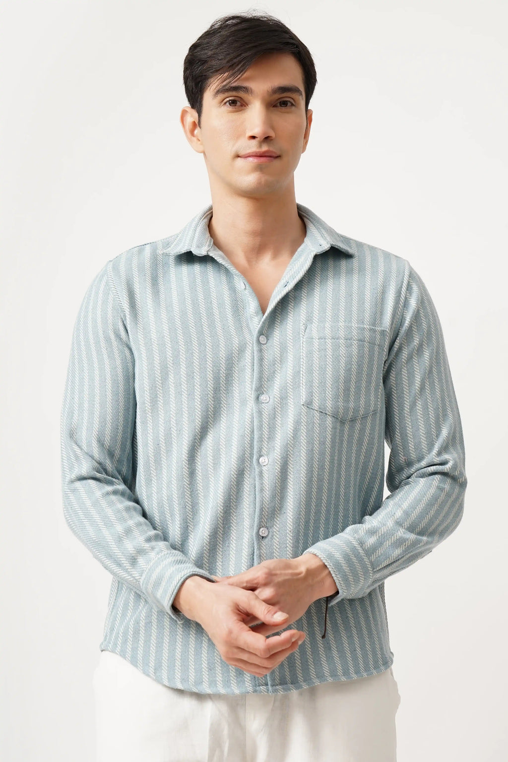 AQUALURE STRIPED SHIRT with a classic design and premium brush fabric for a stylish, comfortable fit.