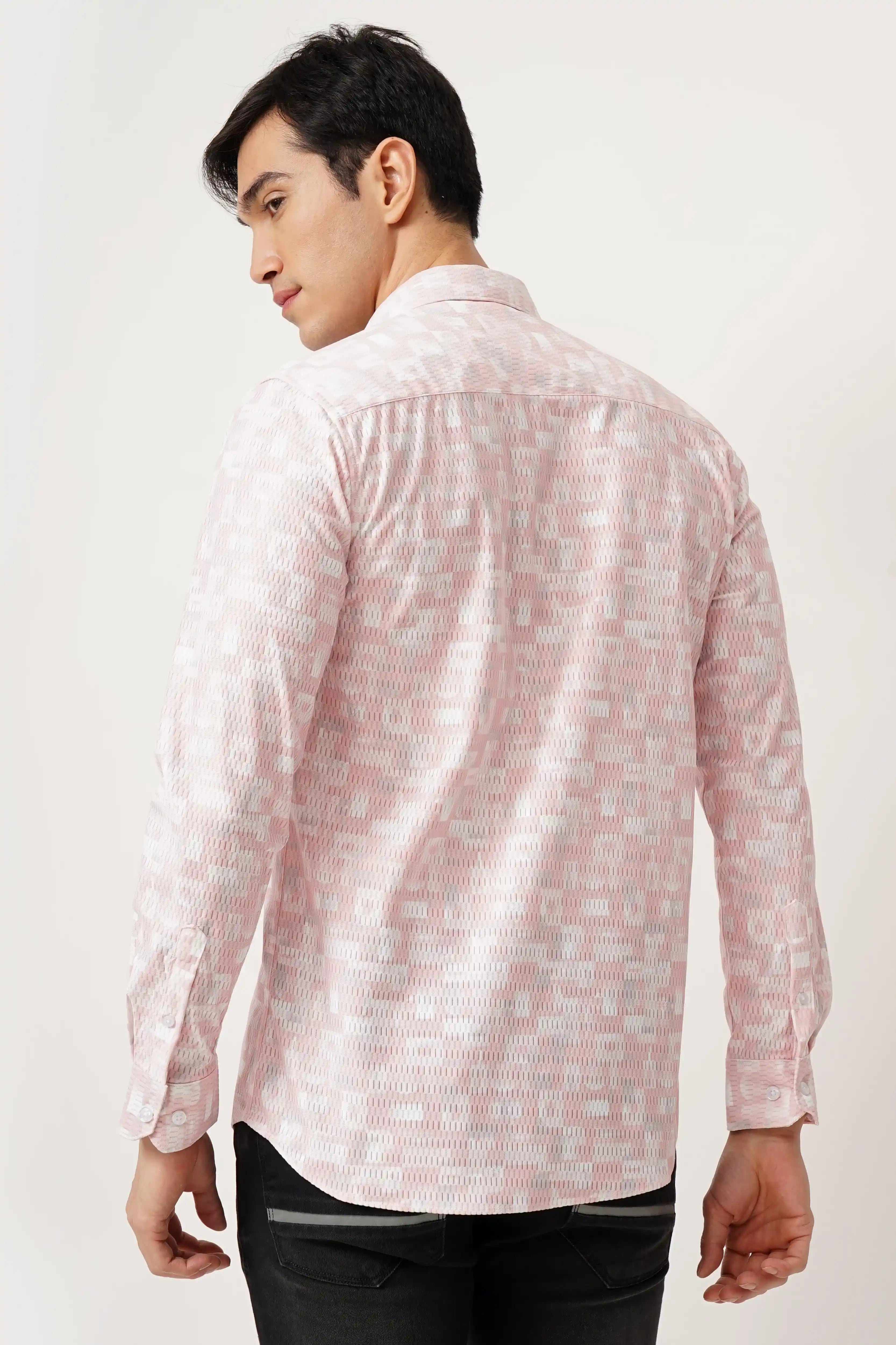 LINOPRINT printed shirt back view, soft cotton with subtle light print design, comfort fit.