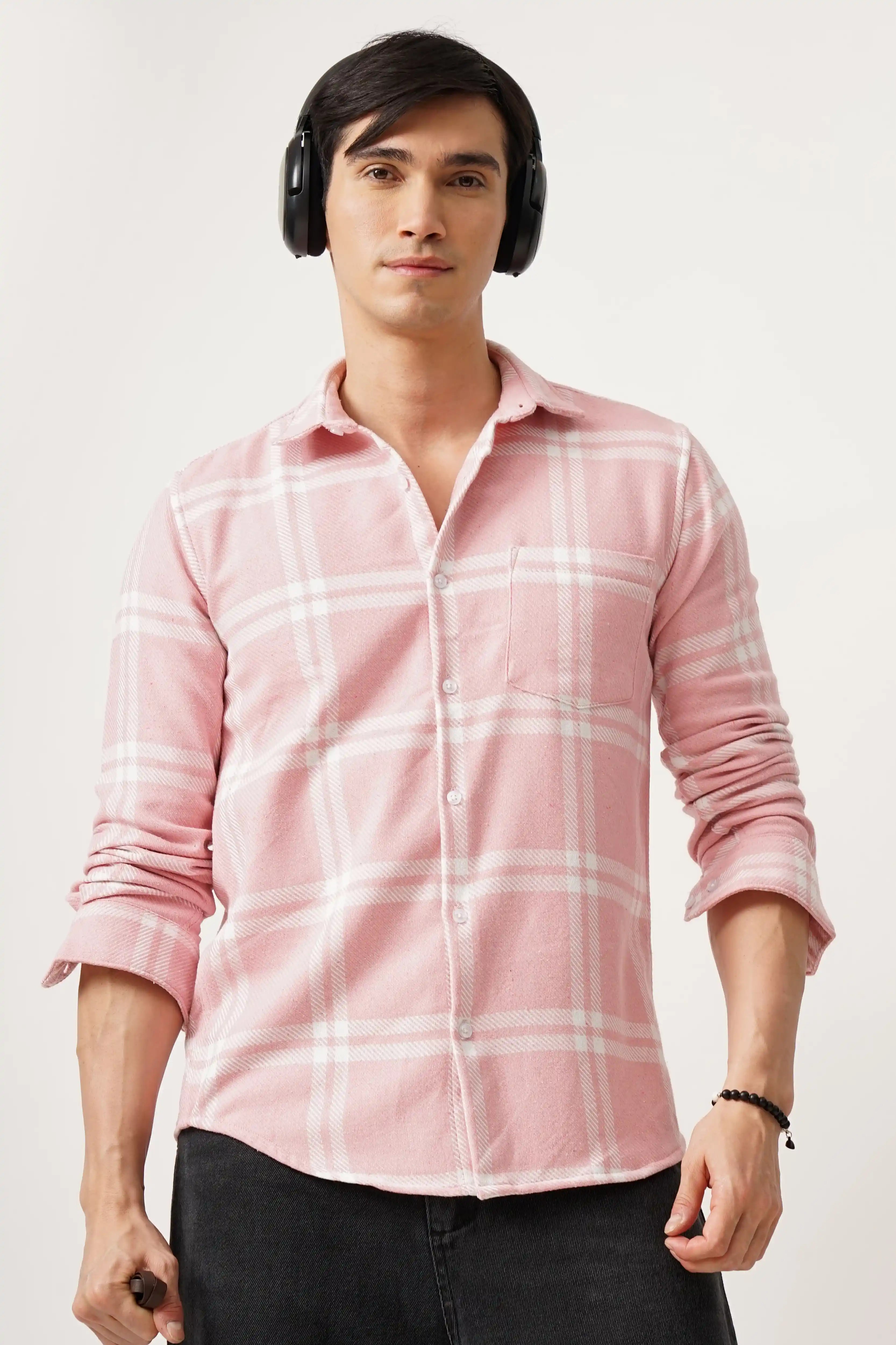 COTBRUS CHECK SHIRT in pink with classic checkered pattern, featuring ultra-soft cotton and brushed fabric for comfort and style.