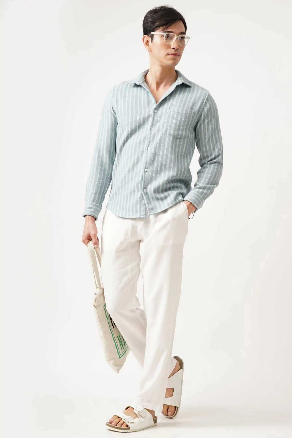 AQUALURE STRIPED SHIRT with premium brush fabric and timeless striped design, offering comfort and style.
