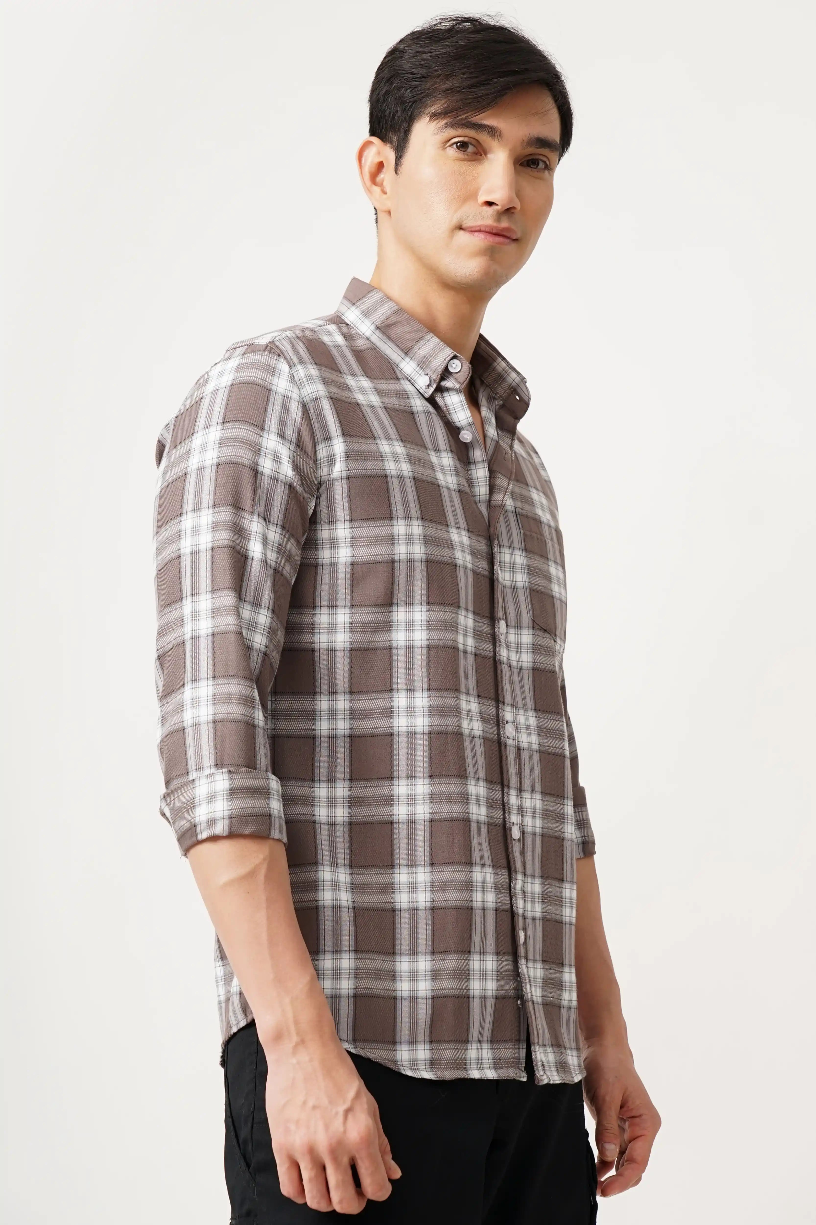 Plaid Cotbrow Check Shirt in breathable cotton fabric.
