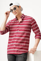 Striped red shirt in breathable cotton with bold pattern and comfort fit.