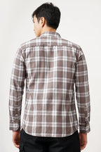 COTBROW CHECK SHIRT made from cotton with a classic checkered pattern, comfort fit shown from the back.