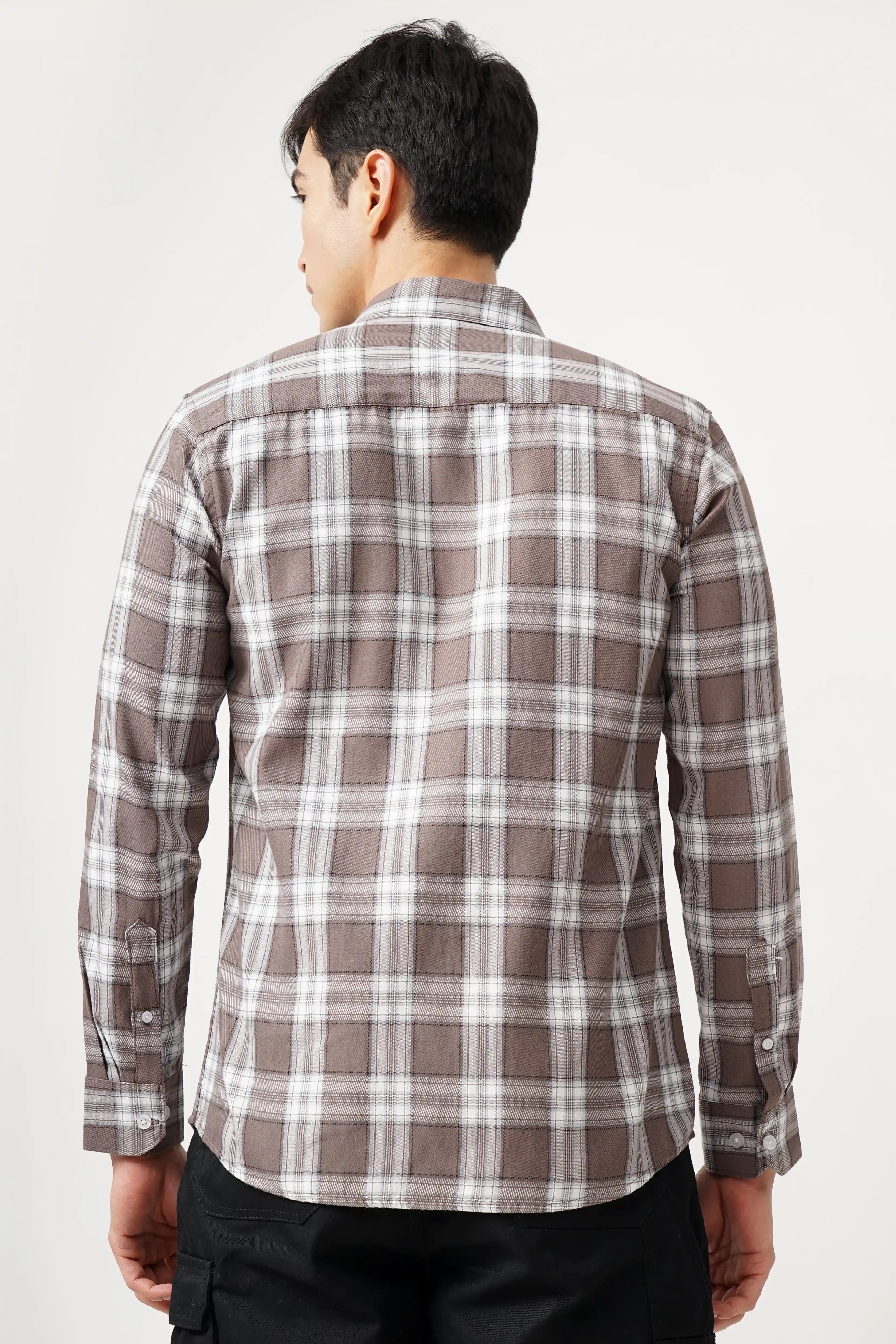 COTBROW CHECK SHIRT made from cotton with a classic checkered pattern, comfort fit shown from the back.