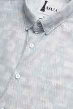 Cotlite blue printed shirt with light viscose pattern, comfort fit, and premium cotton fabric.