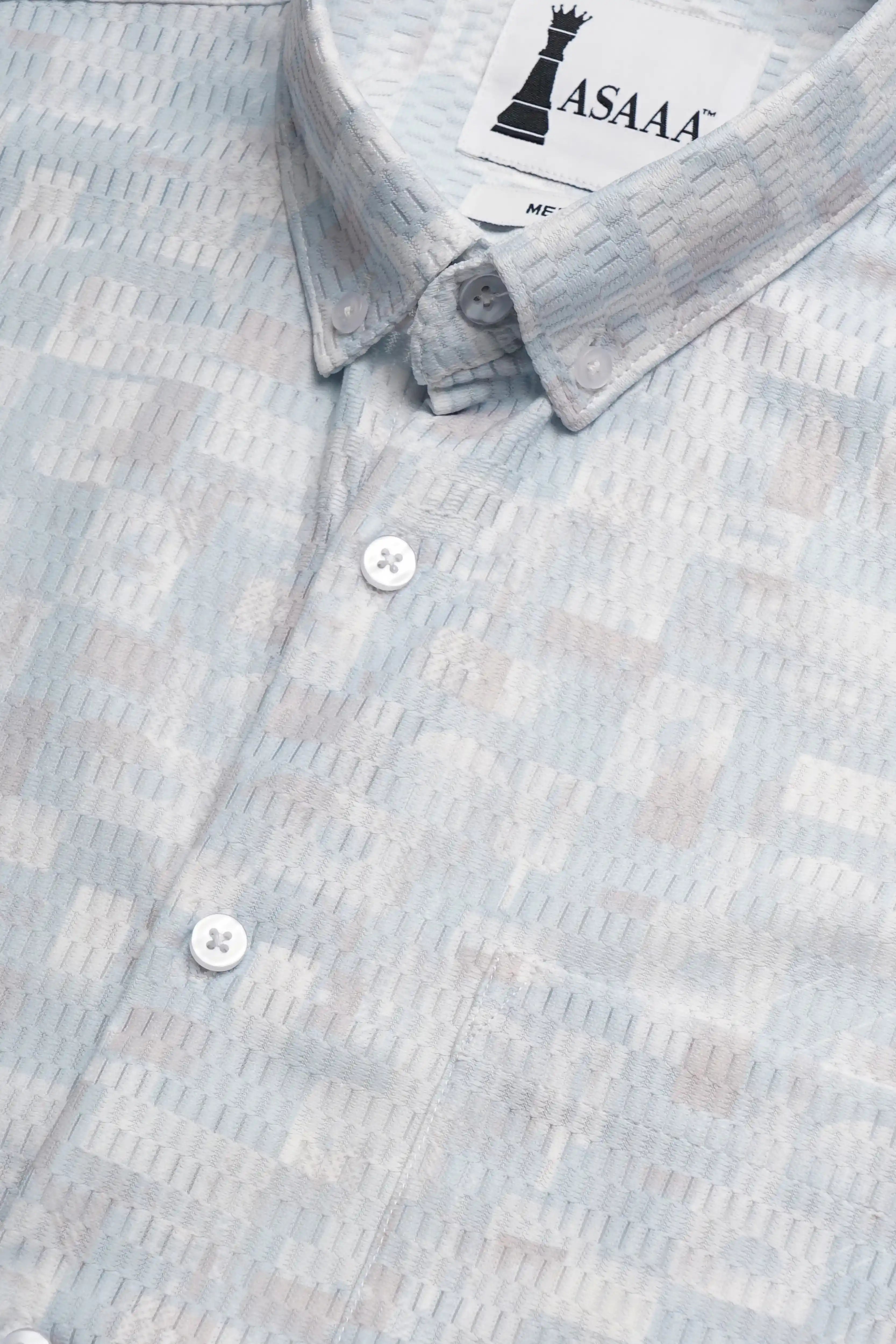 Cotlite blue printed shirt with light viscose pattern, comfort fit, and premium cotton fabric.