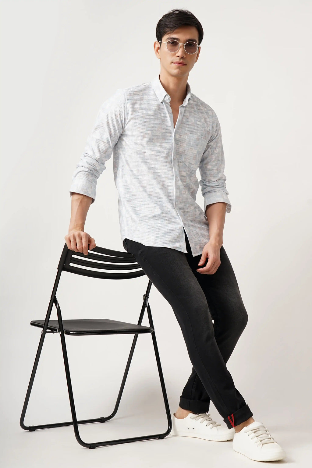 Cotlite Blue Printed Shirt with light viscose print, comfort fit, premium cotton fabric.