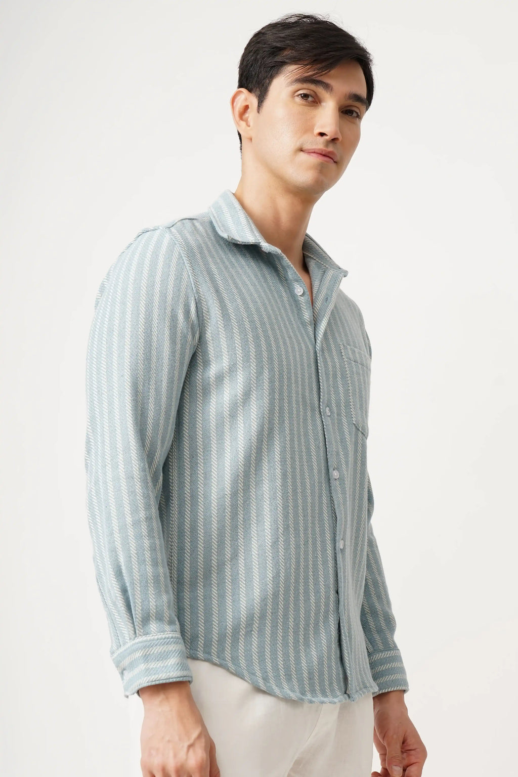 AQUALURE STRIPED SHIRT in premium brush fabric featuring a timeless striped pattern, designed for comfort and style.