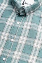 Green Brumix Check Shirt made from premium cotton fabric with a comfort fit and classic checkered pattern.