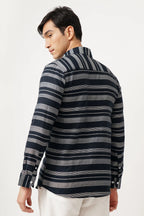 NOIELINE striped shirt with black and grey design, made from breathable cotton and imported fabric for comfort and style.