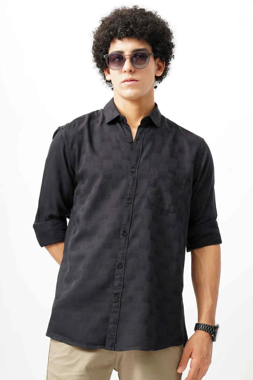 Black Jacquard Shirt for men, ultra-soft fabric, stylish and comfortable design.