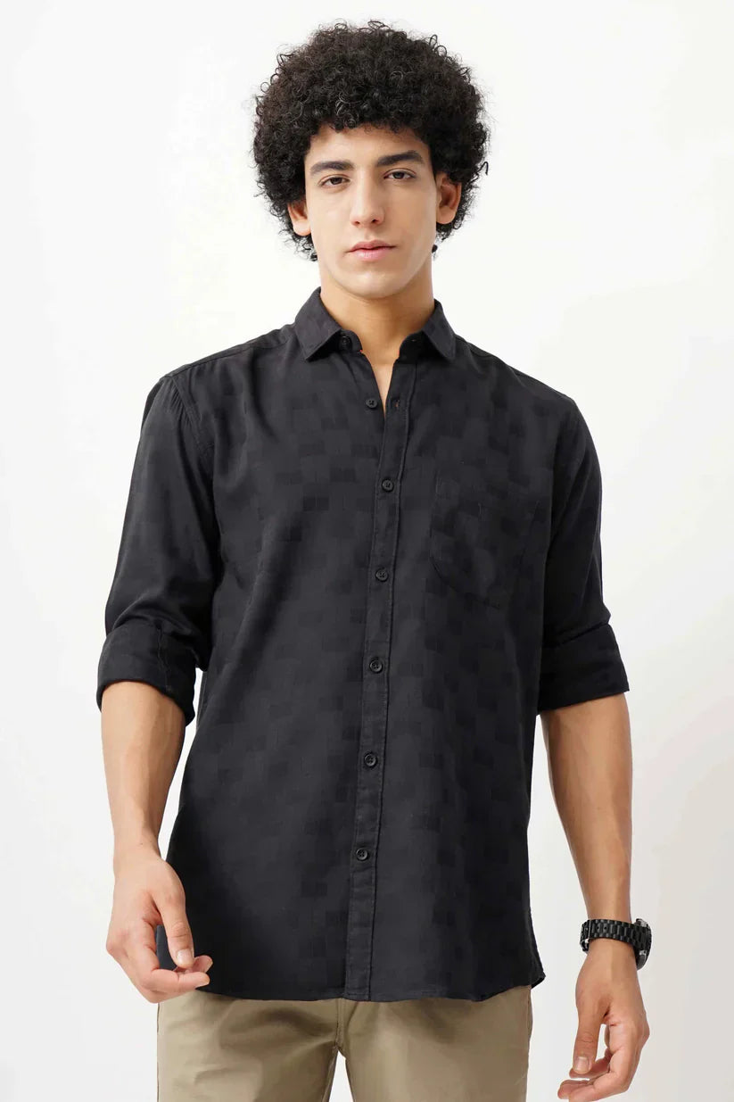 Black Jacquard Shirt for men, stylish classic design, ultra-soft fabric.