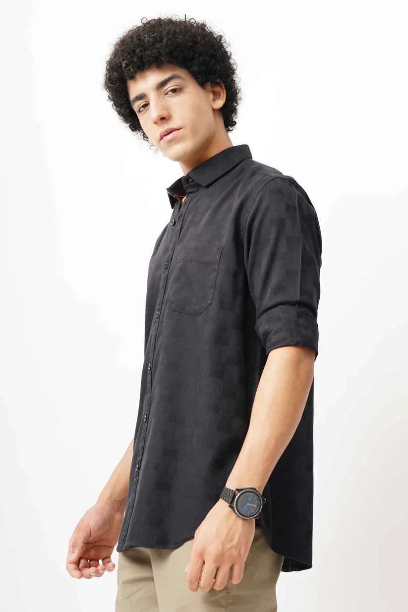 Men's black jacquard shirt in ultra-soft fabric with classic design.