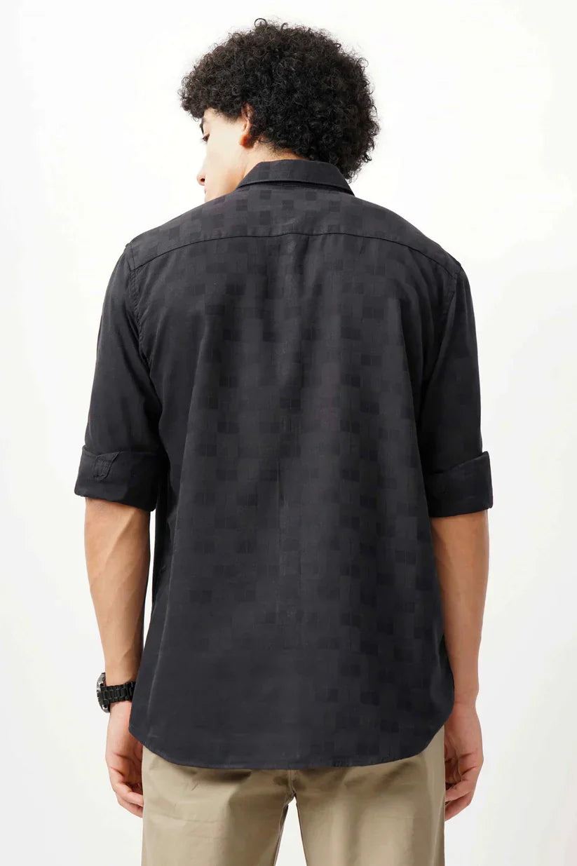 Black Jacquard Shirt for men, ultra-soft fabric, classic design.