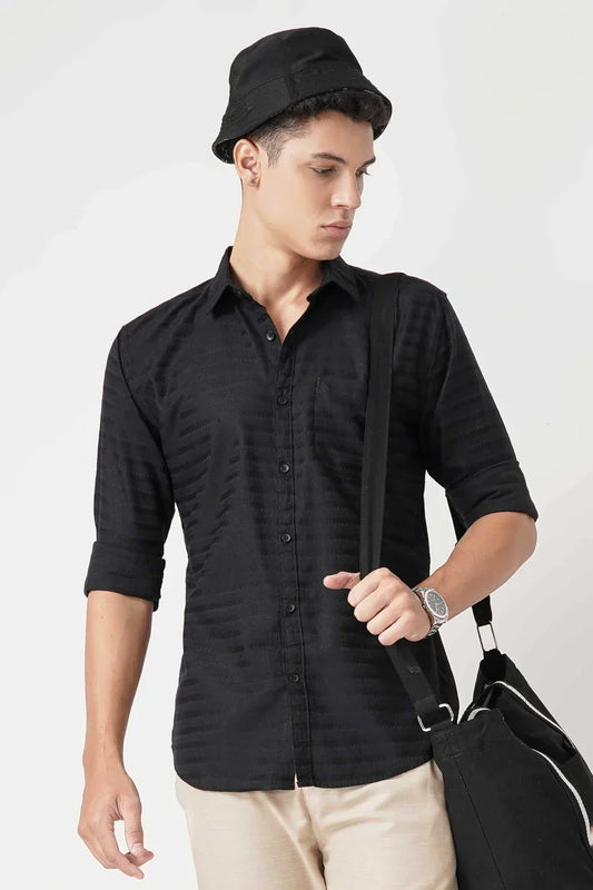 Black striped shirt for men, 100% cotton, ultra-soft fabric.