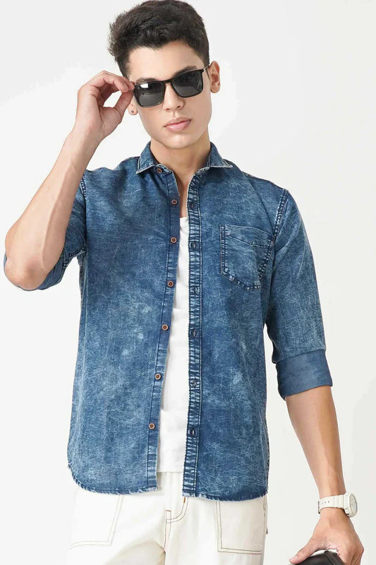 Blue denim shirt for men, stylish and durable.