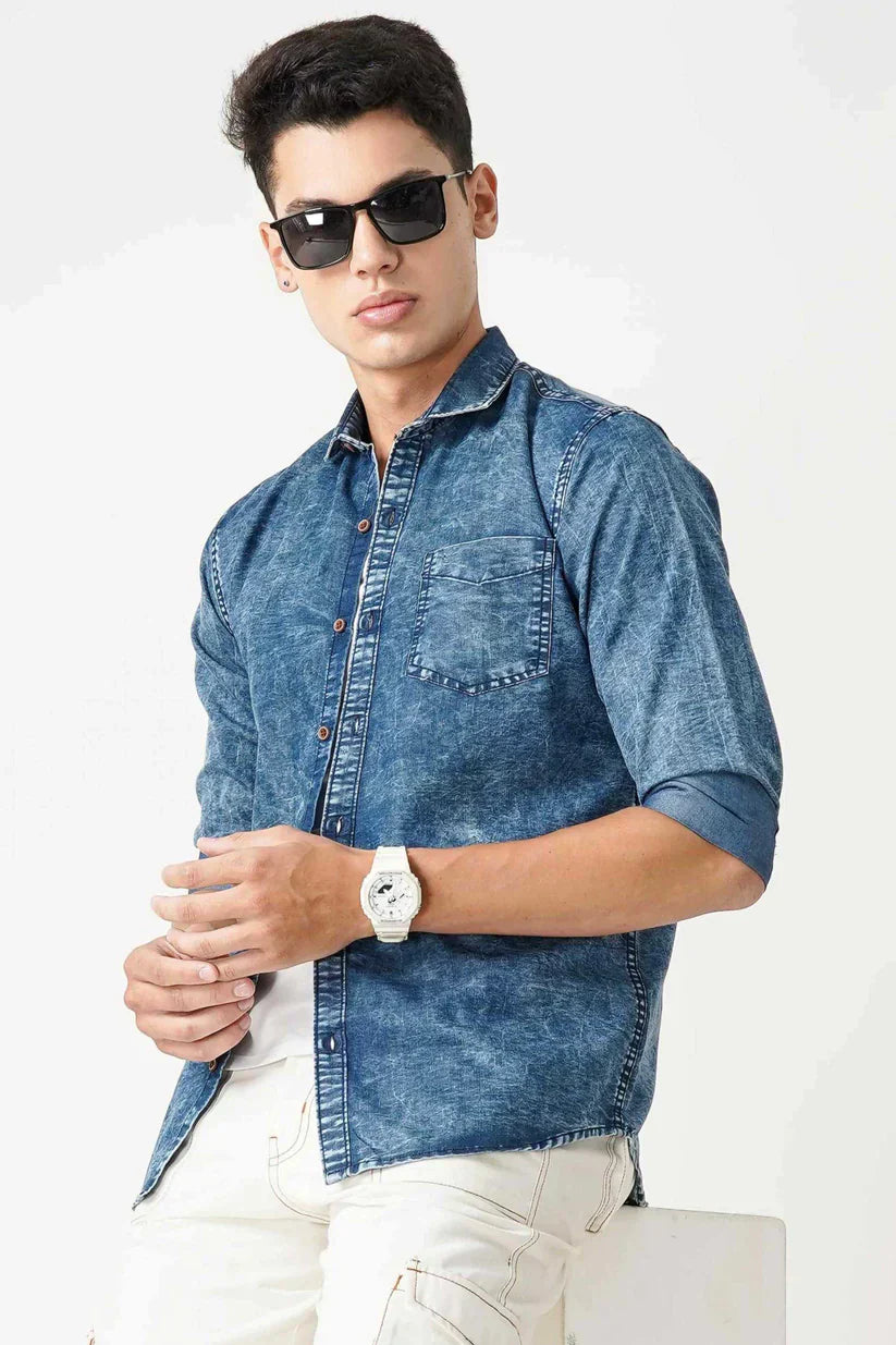 blue denim shirt for men, stylish trendy fashion, durable fabric