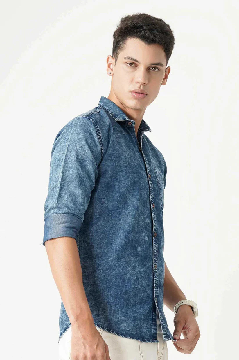 men's blue denim shirt, trendy and durable