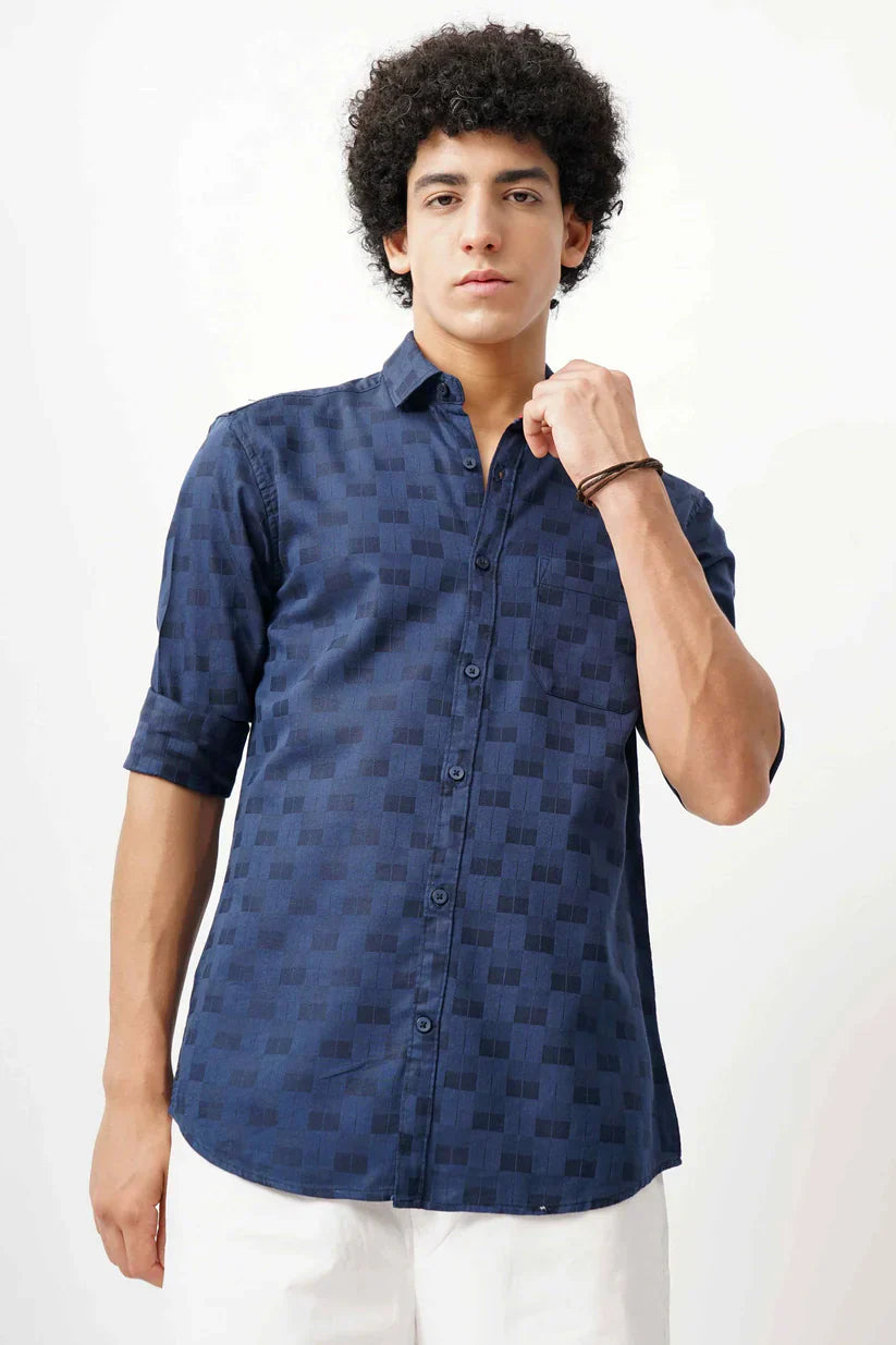 Men's dark blue jacquard shirt with classic design and premium comfort.