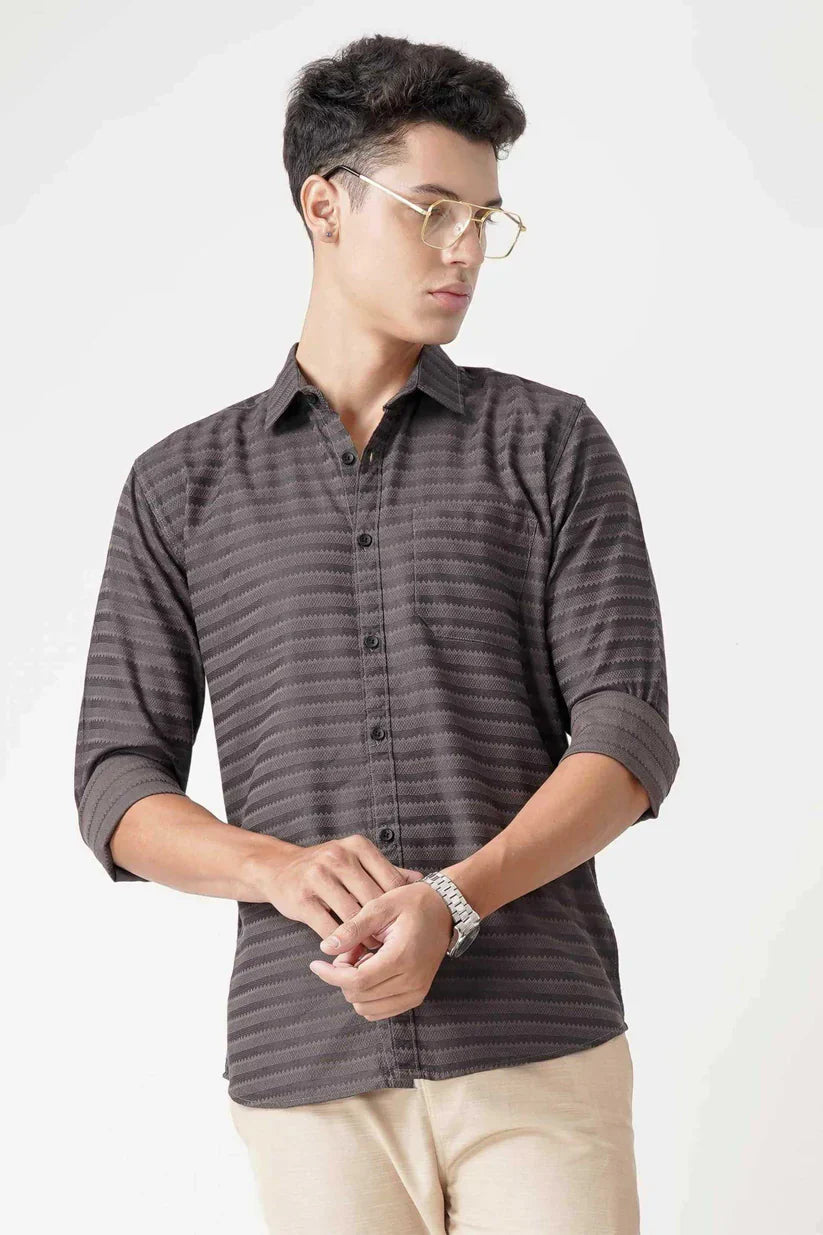 Brownish striped shirt for men made with ultra soft fabric.