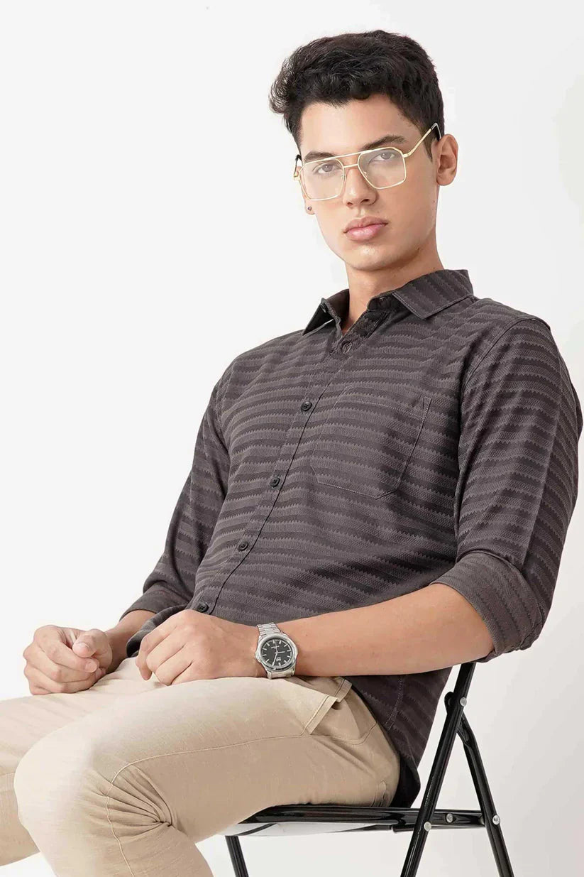 Brownish striped shirt for men styled with soft fabric.