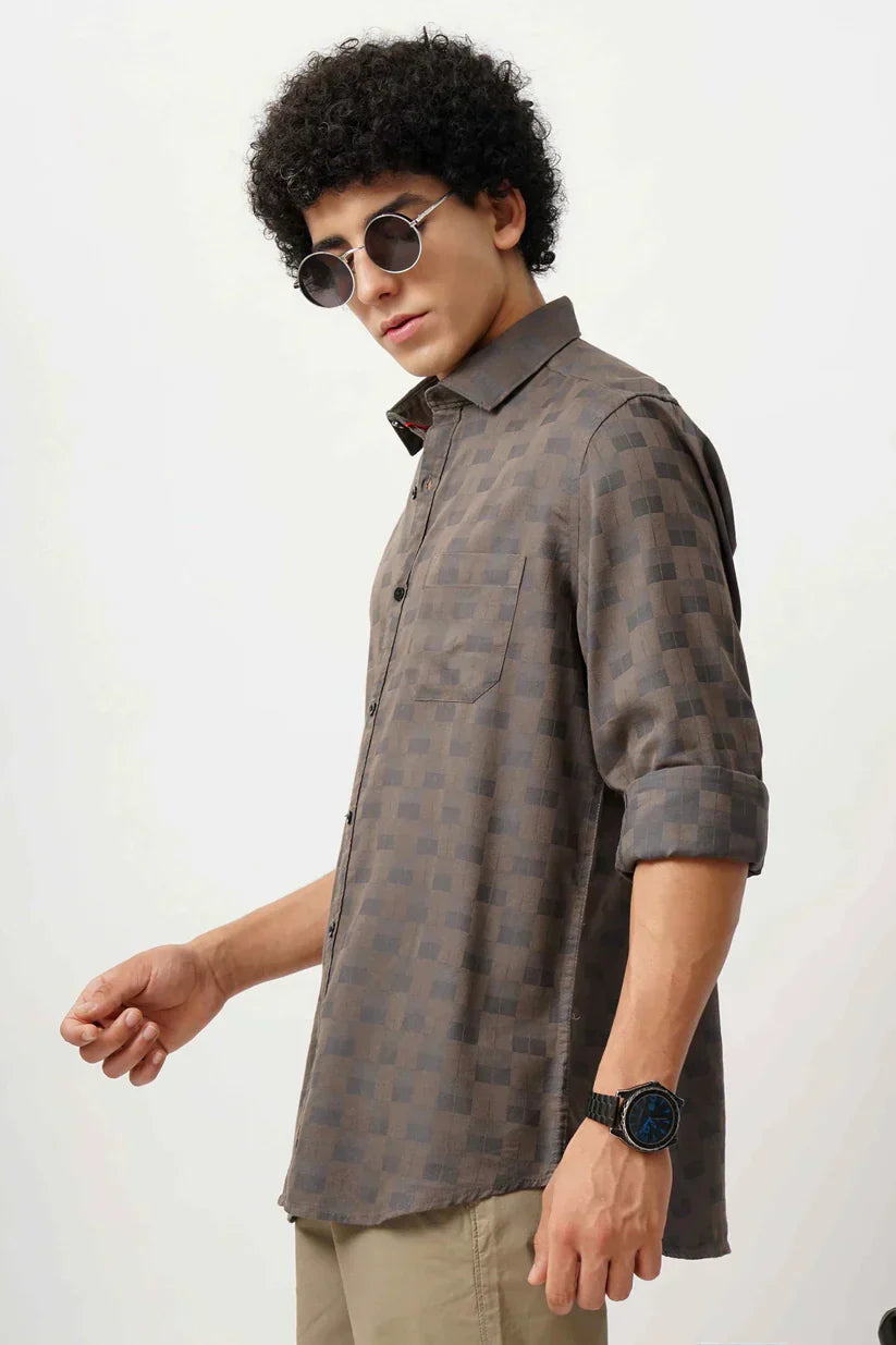 BAIGE JACQUARD SHIRT on model wearing sunglasses.