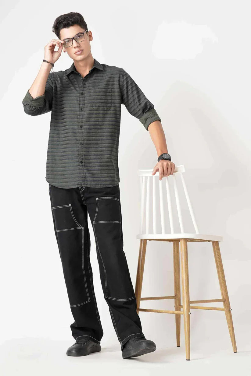 Dark green striped shirt made with ultra-soft 100% cotton, for men.