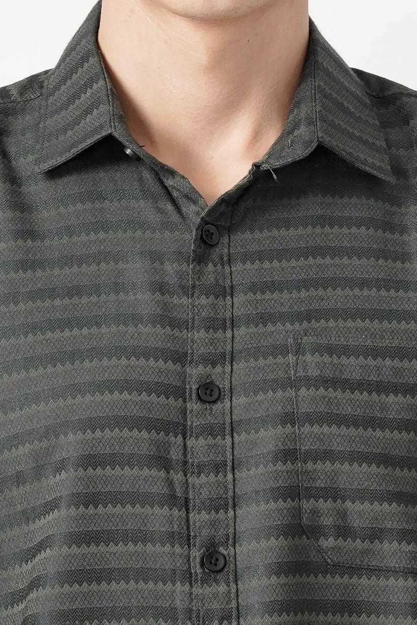 Dark green striped shirt for men made of ultra soft 100% cotton fabric.