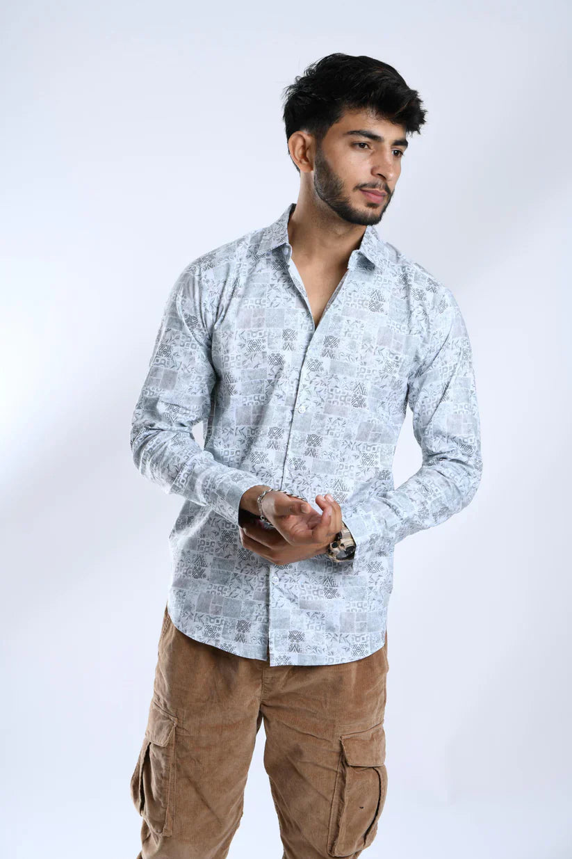 Flower green printed shirt for men made from 100% cotton fabric.