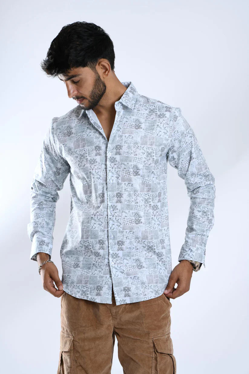 Flower green printed shirt for men made from 100% cotton.