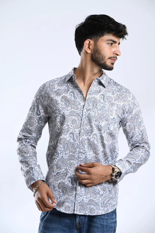 Full cream printed shirt for boys, 100% cotton, stylish and comfortable.