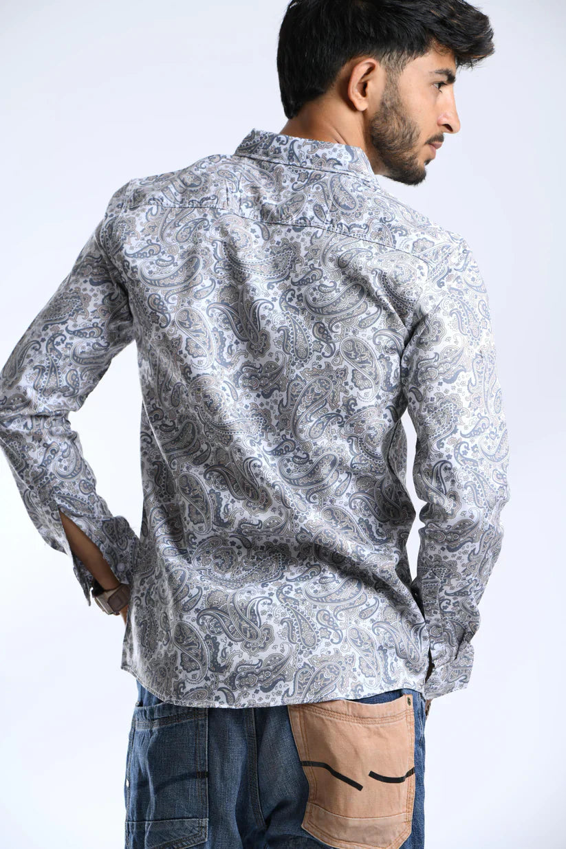 Full cream printed shirt for boys made from 100% cotton.