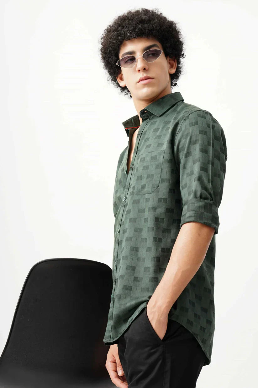 Men's green jacquard shirt with classic design and premium comfort.