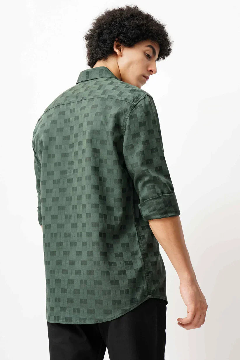 Dark green jacquard shirt with classic design for men.