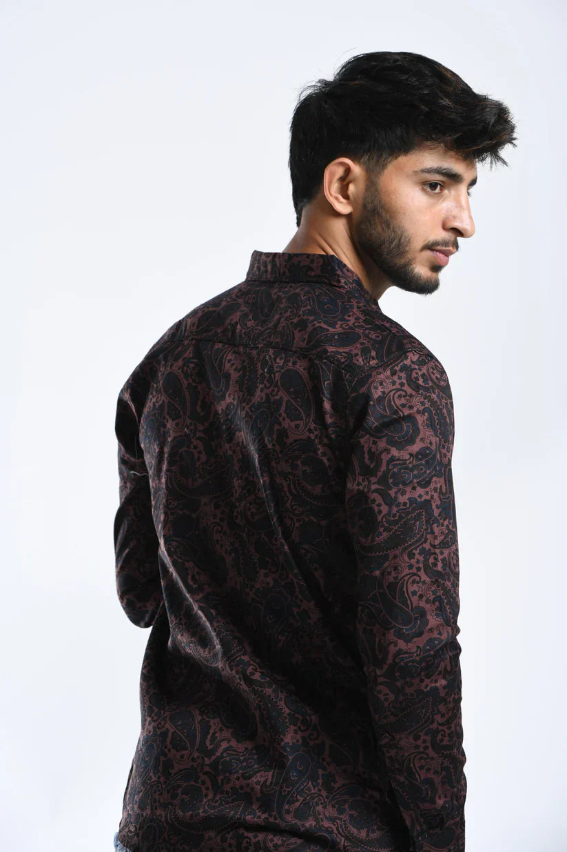 Maroon paisley shirt for men, 100% cotton, unique design.