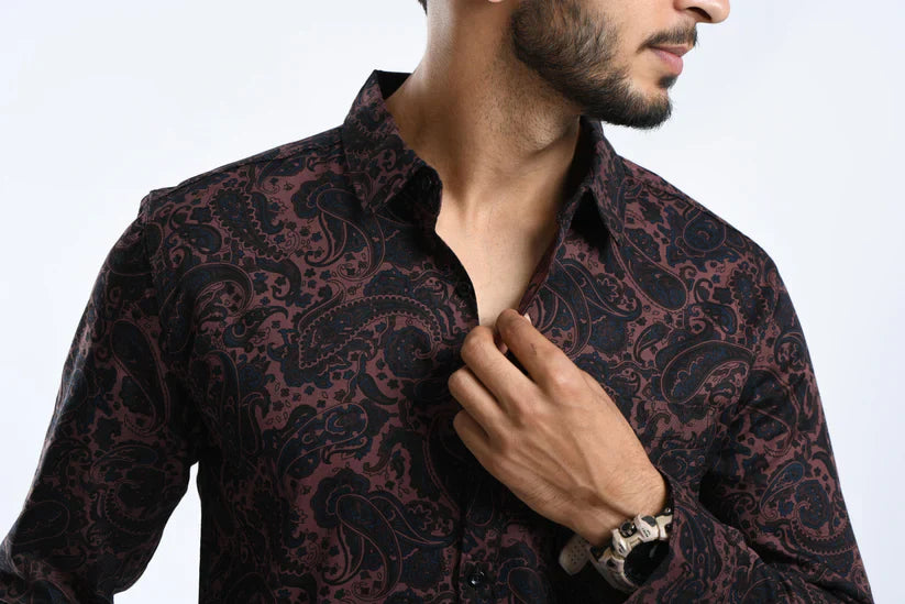 MAROON PAISLEY SHIRT, 100% cotton, unique design for men