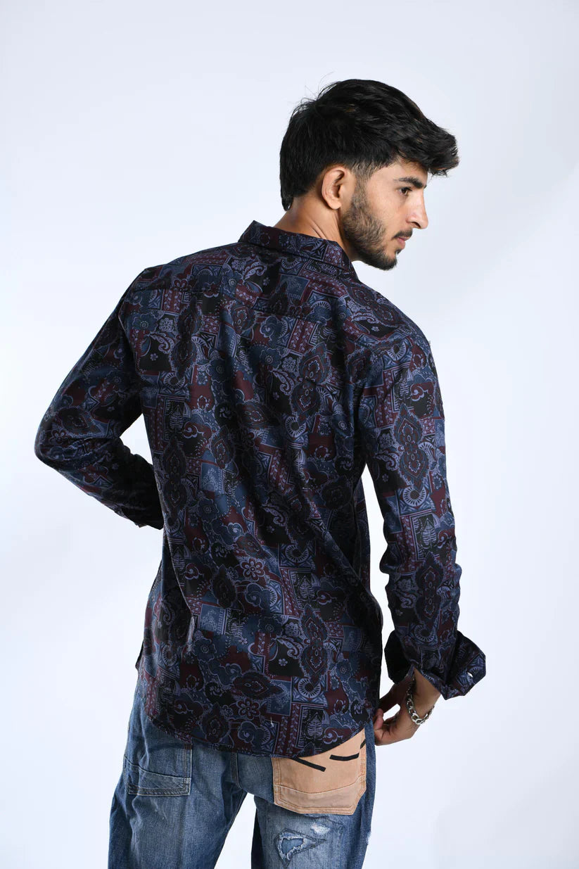 navy blue printed shirt for men with unique design and premium comfort