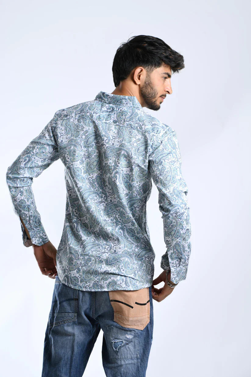 PAISLEY GREEN PRINTED SHIRT for men in 100% cotton with sophisticated design.