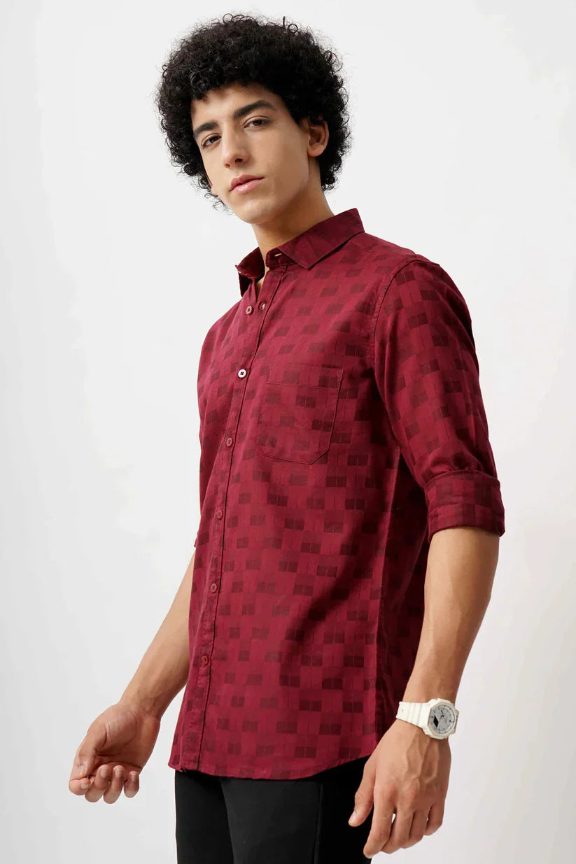 Stylish red jacquard shirt for men made with ultra-soft fabric.