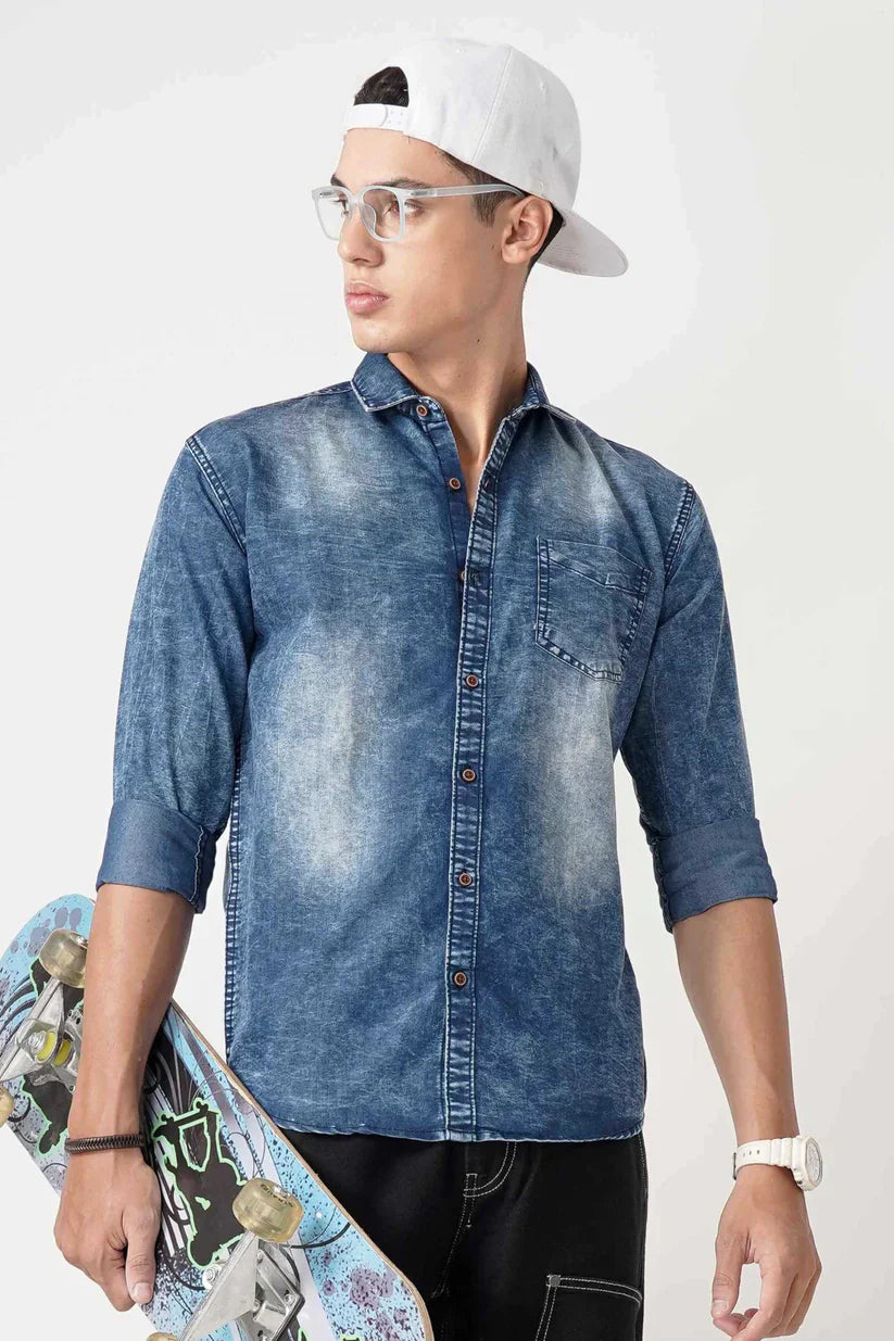 SLATE HAZ DENIM SHIRT for men in durable denim fabric.