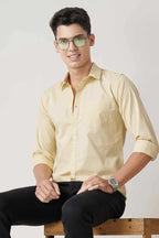 Men's Amber Glow Shirt with warm golden hue, vibrant yellow linen, stylish for any occasion.