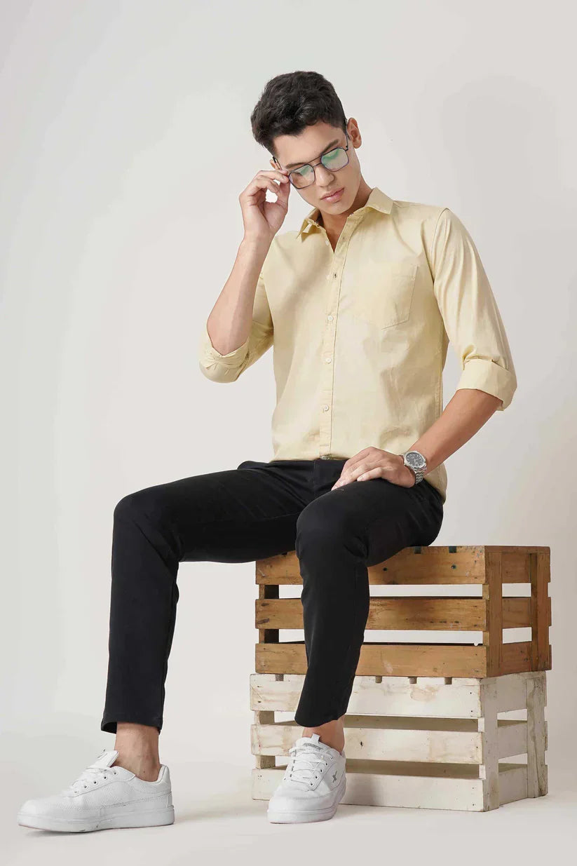 Amber Glow Shirt for men, vibrant yellow with a warm hue, stylish choice for any occasion.