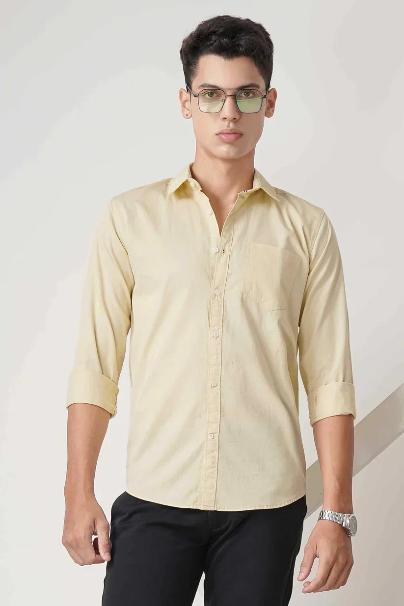 Amber Glow Shirt for men in warm golden hue, enhances style with subtle radiance.