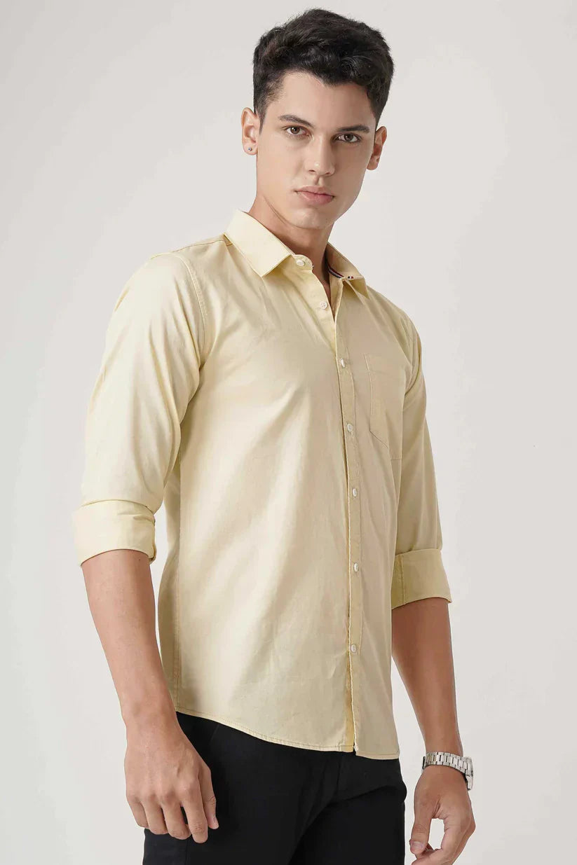 Amber Glow Shirt for men, warm golden hue, stylish and comfortable.