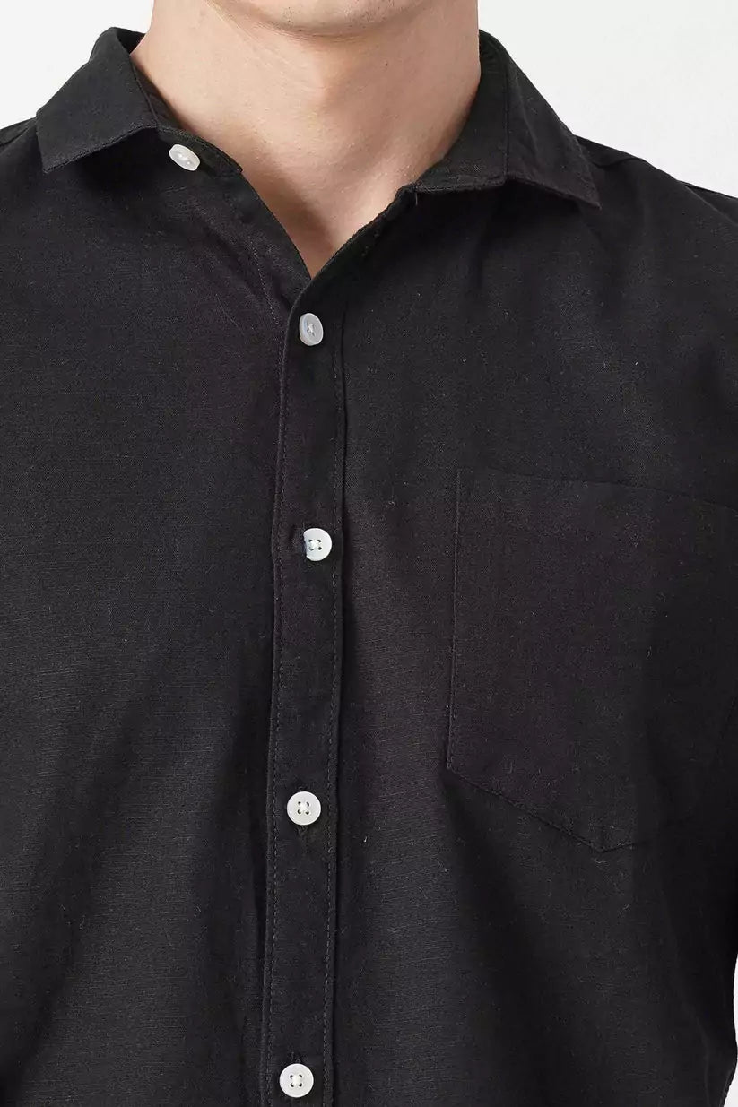 Elegant black linen shirt made from pure linen fabric.