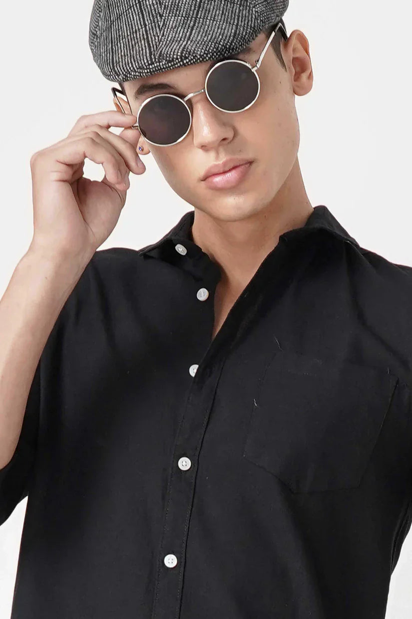 Black linen shirt made from pure linen fabric.