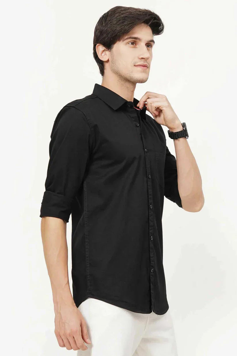 Black plain shirt for men, made from 100% cotton, classic design.