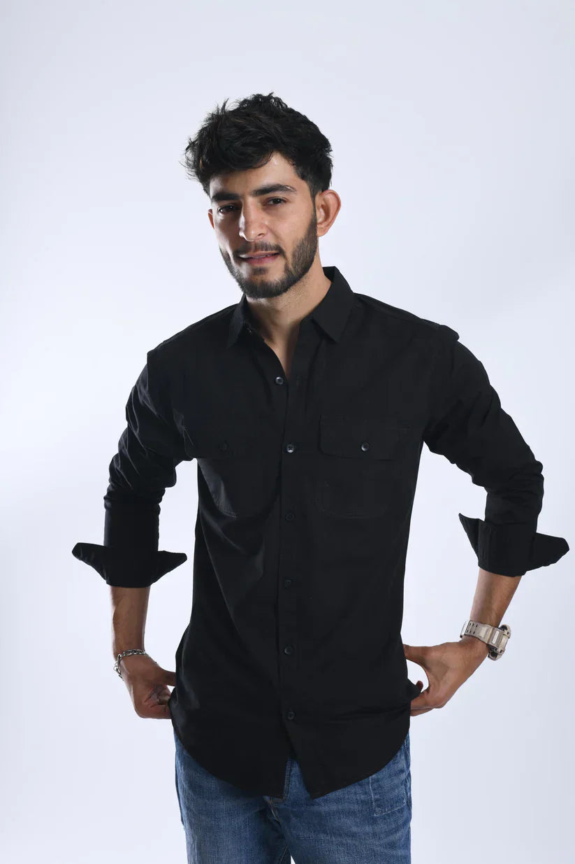 BLACK VELVET PLAIN SHIRT for men made from 100% cotton, offering timeless style and comfort.