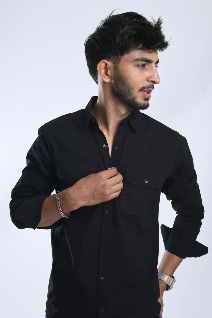 BLACK VELVET PLAIN SHIRT for men, classic style, 100% cotton.